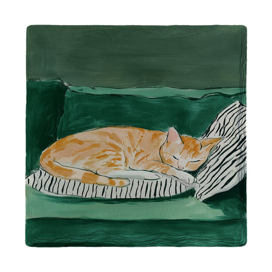 Deep Green Cat Nap | Ceramic Drink Coaster