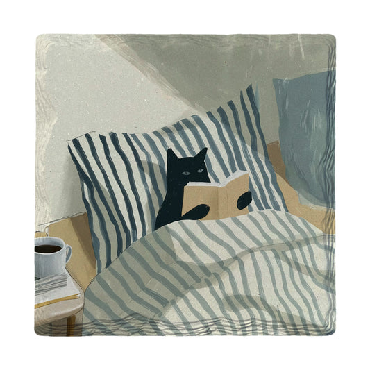 Purr-fect Morning Read | Ceramic Drink Coaster