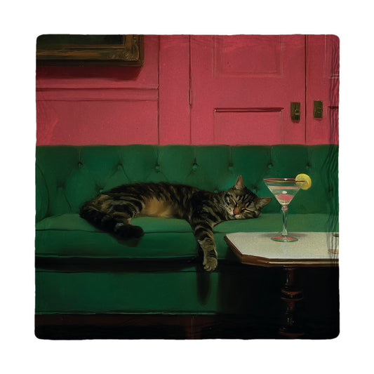 Martini Lounge Cat | Ceramic Drink Coaster