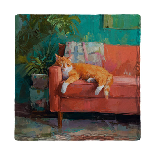 Lazy Orange Cat Nap | Ceramic Drink Coaster