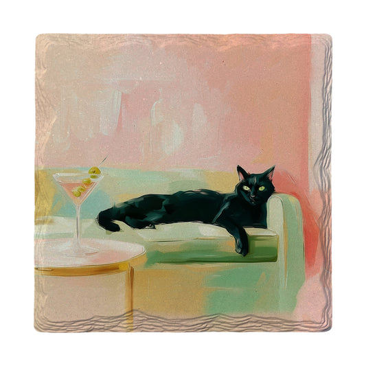 Nine Lives & One Martini | Ceramic Drink Coaster