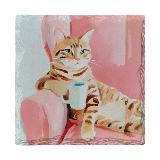 Cozy Cat Coffee Break | Ceramic Drink Coaster