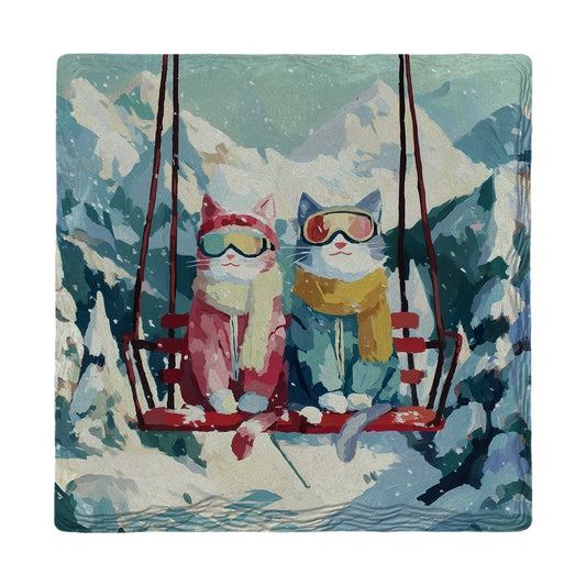 Ski Lift Kitties | Ceramic Drink Coaster