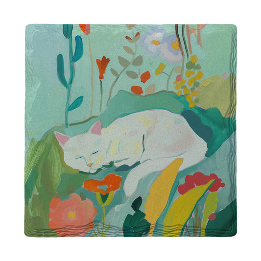 Garden Nap Cat | Ceramic Drink Coaster