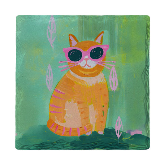 Sassy Cat Pink Shades | Ceramic Drink Coaster
