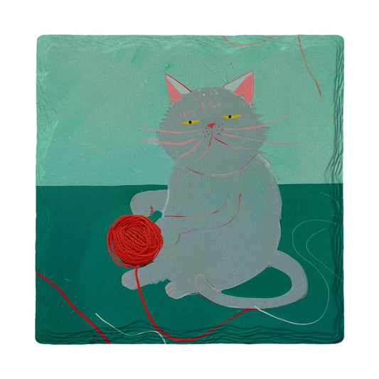 Yarn Ball Kitty | Ceramic Drink Coaster