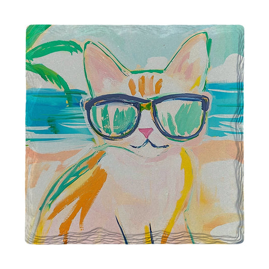 Tropical Beach Cat | Ceramic Drink Coaster