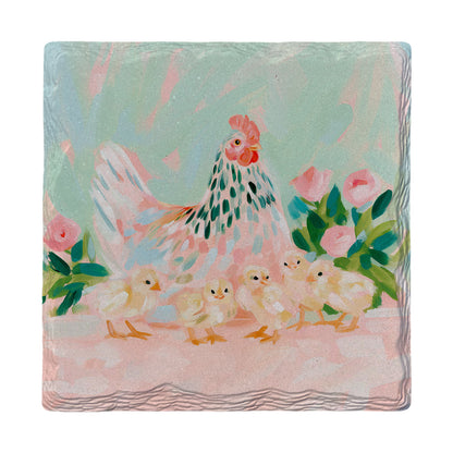 Mama Hen And Chicks absorbent ceramic drink coaster
