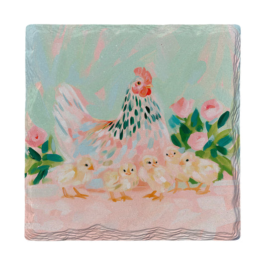 Mama Hen And Chicks absorbent ceramic drink coaster
