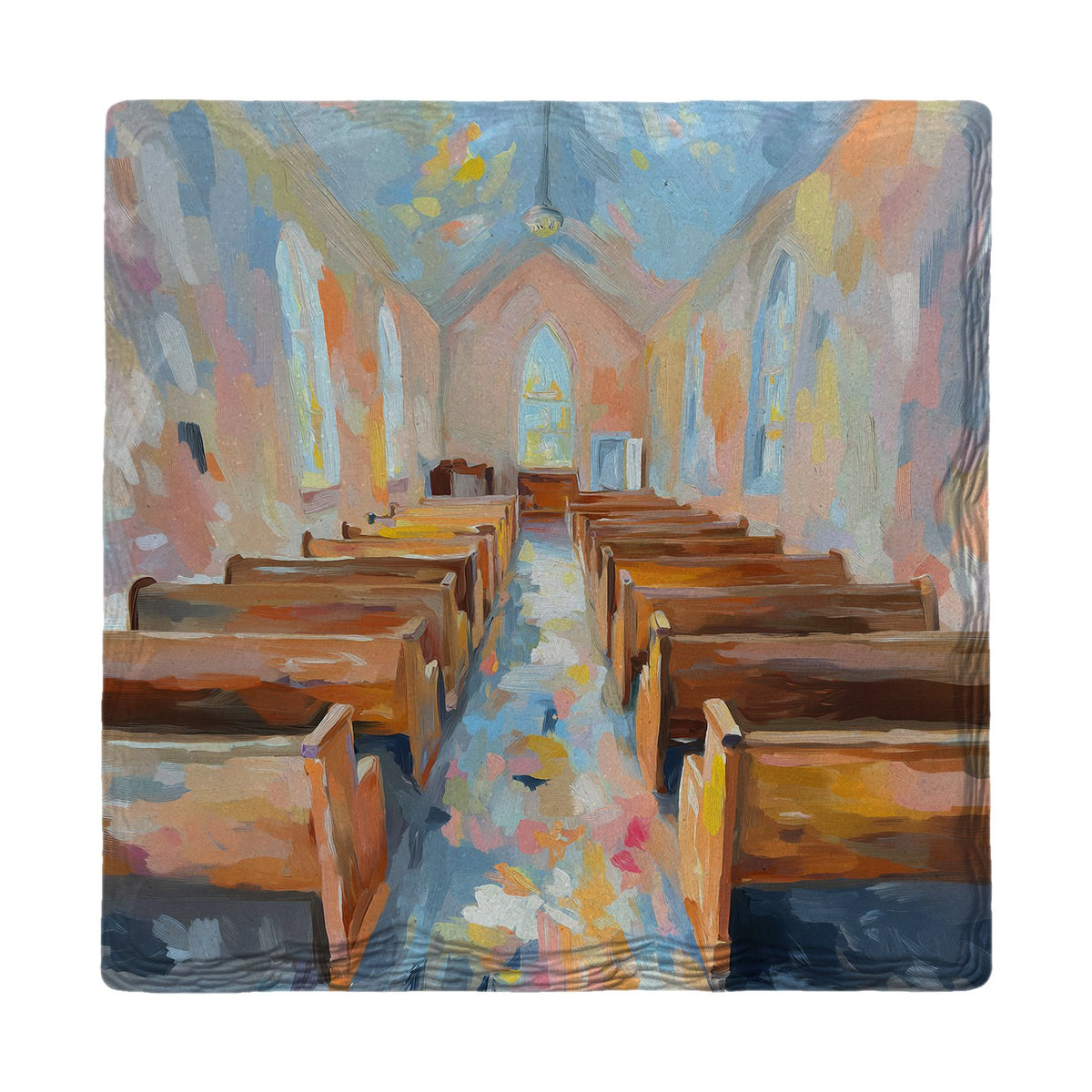 Sunlit Chapel Pews | Ceramic Drink Coaster