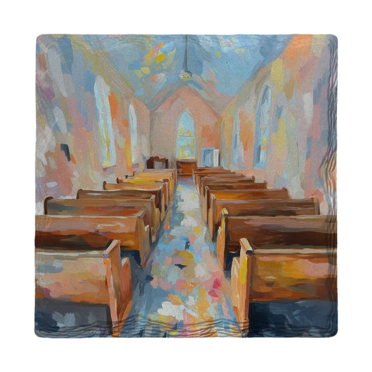 Sunlit Chapel Pews | Ceramic Drink Coaster