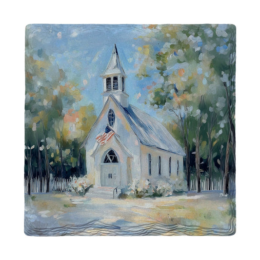 White Country Church | Ceramic Drink Coaster