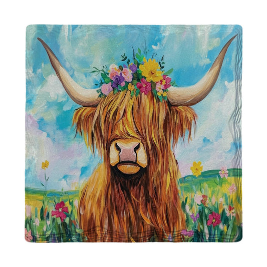Highland Cow Flower Crown | Ceramic Drink Coaster