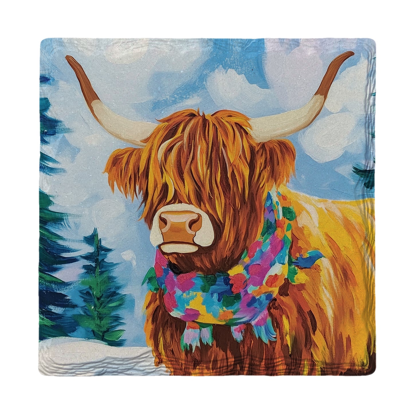 Highland Cow in Winter | Ceramic Drink Coaster