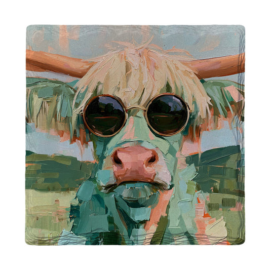 Highland Cow in Sunglasses | Absorbent Ceramic Drink Coaster