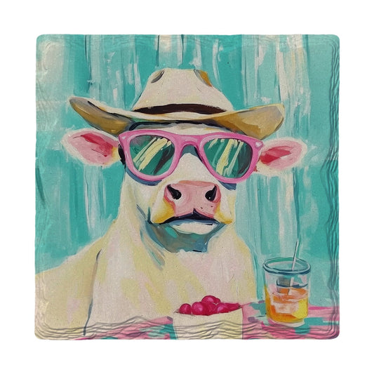 Vacation Cow With Shades | Ceramic Drink Coaster