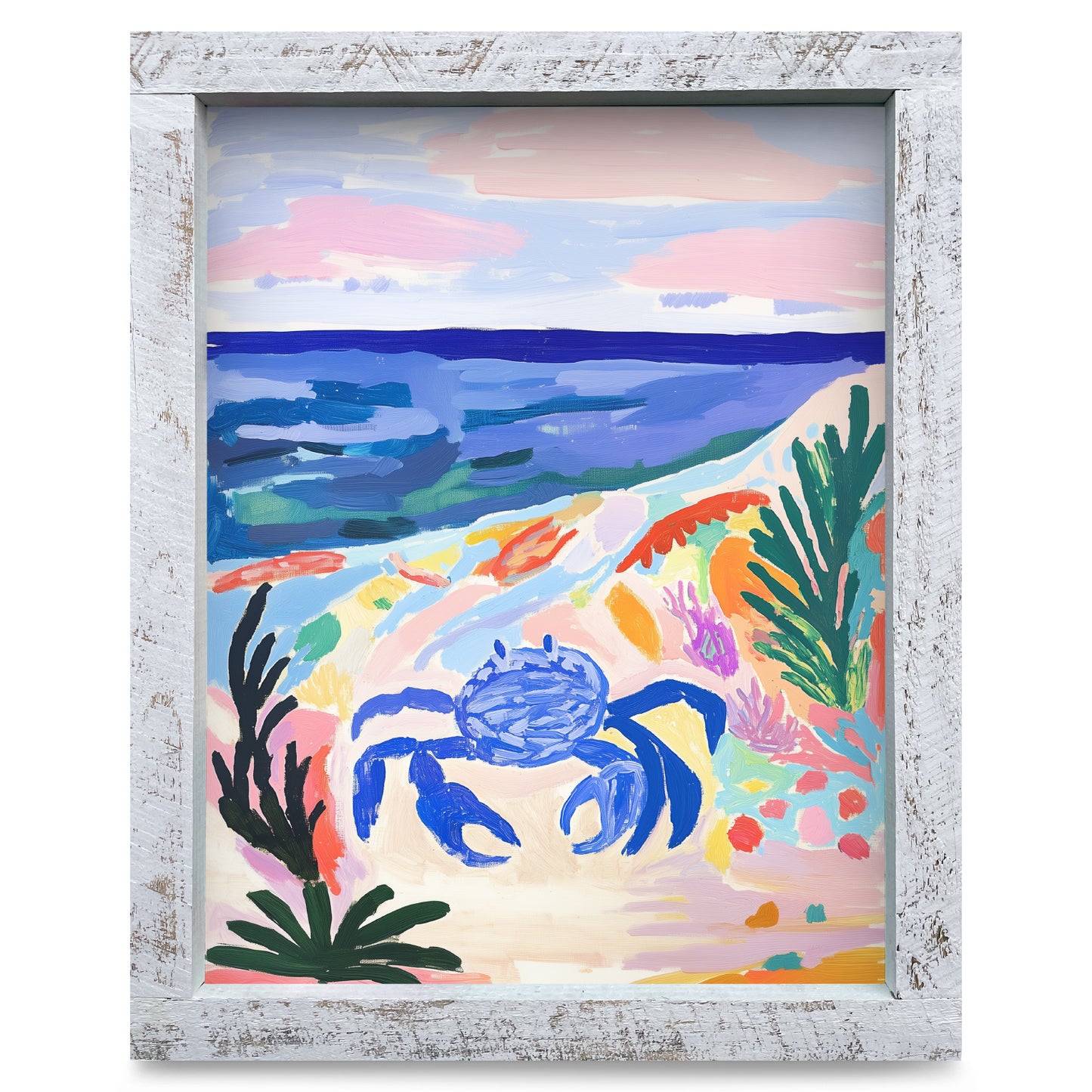 Cute Blue Crab  | Real Wood Framed Wall Art Print