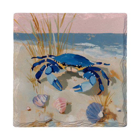 Blue Crab Pink Sky | Ceramic Drink Coaster