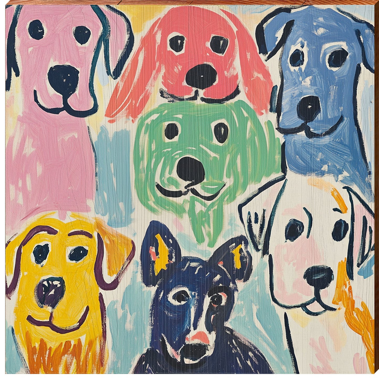 Colorful Dog Smiles | Wall Art Print on Real Wood