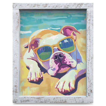 Bulldog Sunny Vibes | Real Wood Framed Wall Art Print