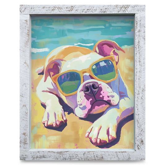 Bulldog Sunny Vibes | Real Wood Framed Wall Art Print