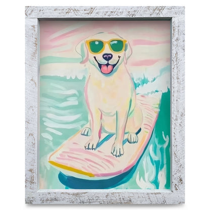 Surfing Yellow Lab | Real Wood Framed Wall Art Print