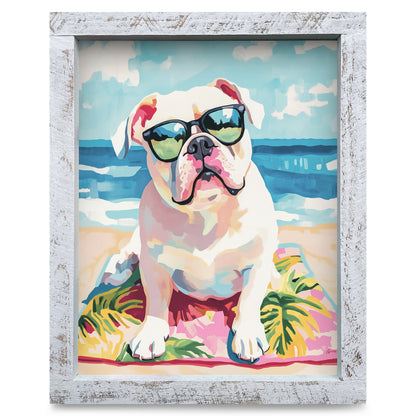 Bulldog Beach | Real Wood Framed Wall Art Print