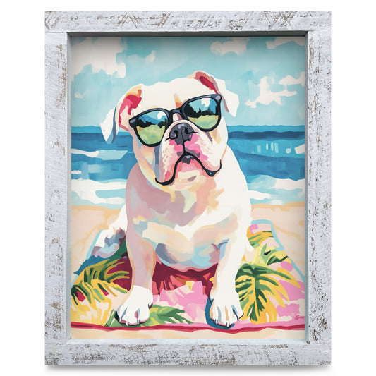 Bulldog Beach | Real Wood Framed Wall Art Print