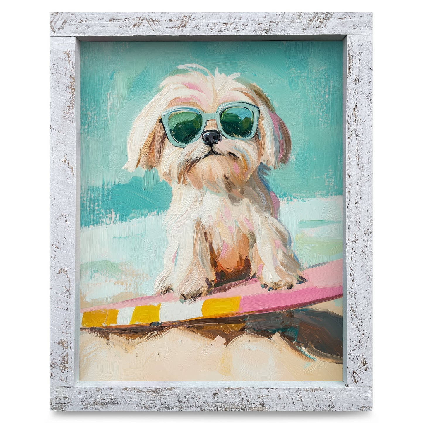 Wave-Riding Shih Tzu | Real Wood Framed Wall Art Print