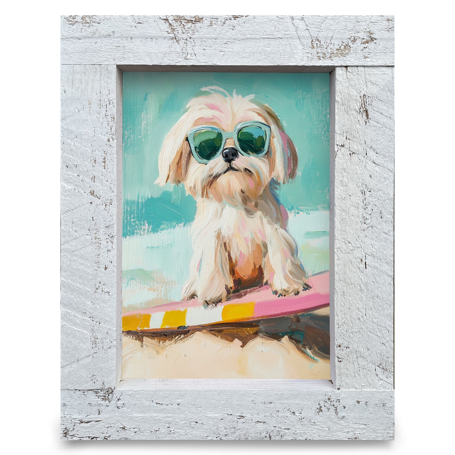 Wave-Riding Shih Tzu | Real Wood Framed Wall Art Print