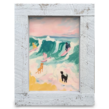 Surfing Dogs | Real Wood Framed Wall Art Print