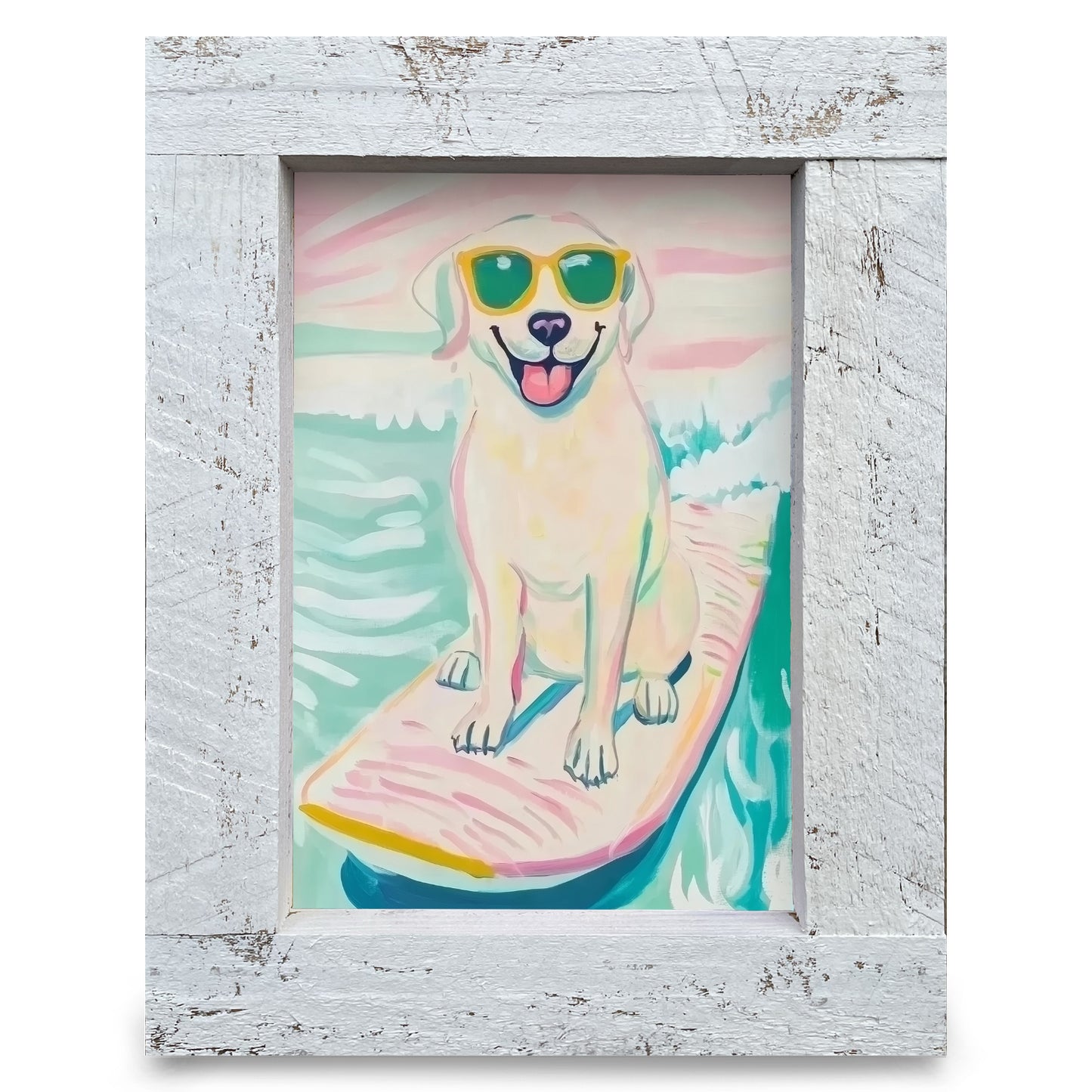 Surfing Yellow Lab | Real Wood Framed Wall Art Print