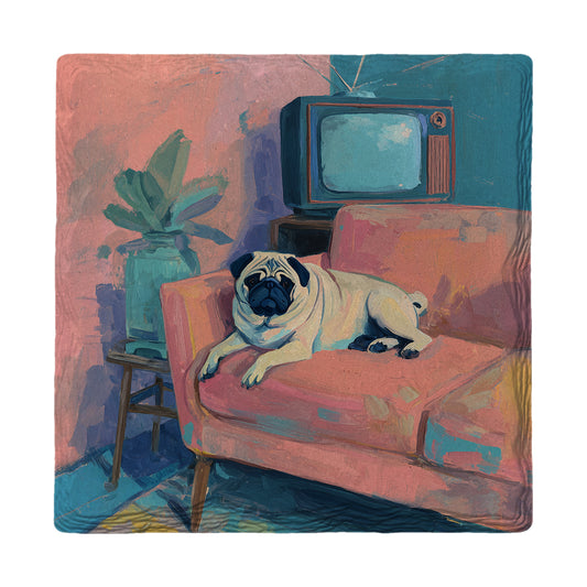 Pug & His Program | Ceramic Drink Coaster
