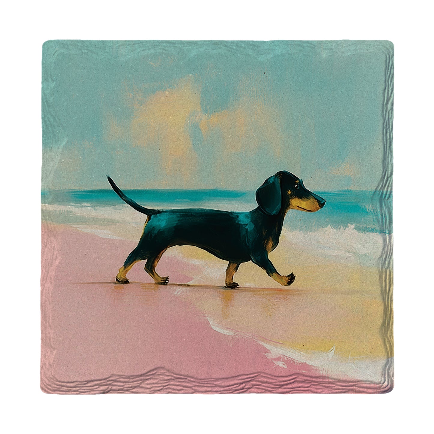 Dachshund Stroll Pastel Beach | Ceramic Drink Coaster