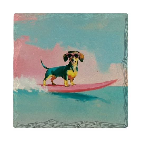 Surfing Dachshund | Ceramic Drink Coaster