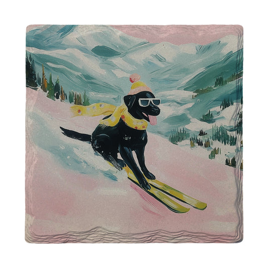 Black Lab Shredding Slopes | Ceramic Drink Coaster
