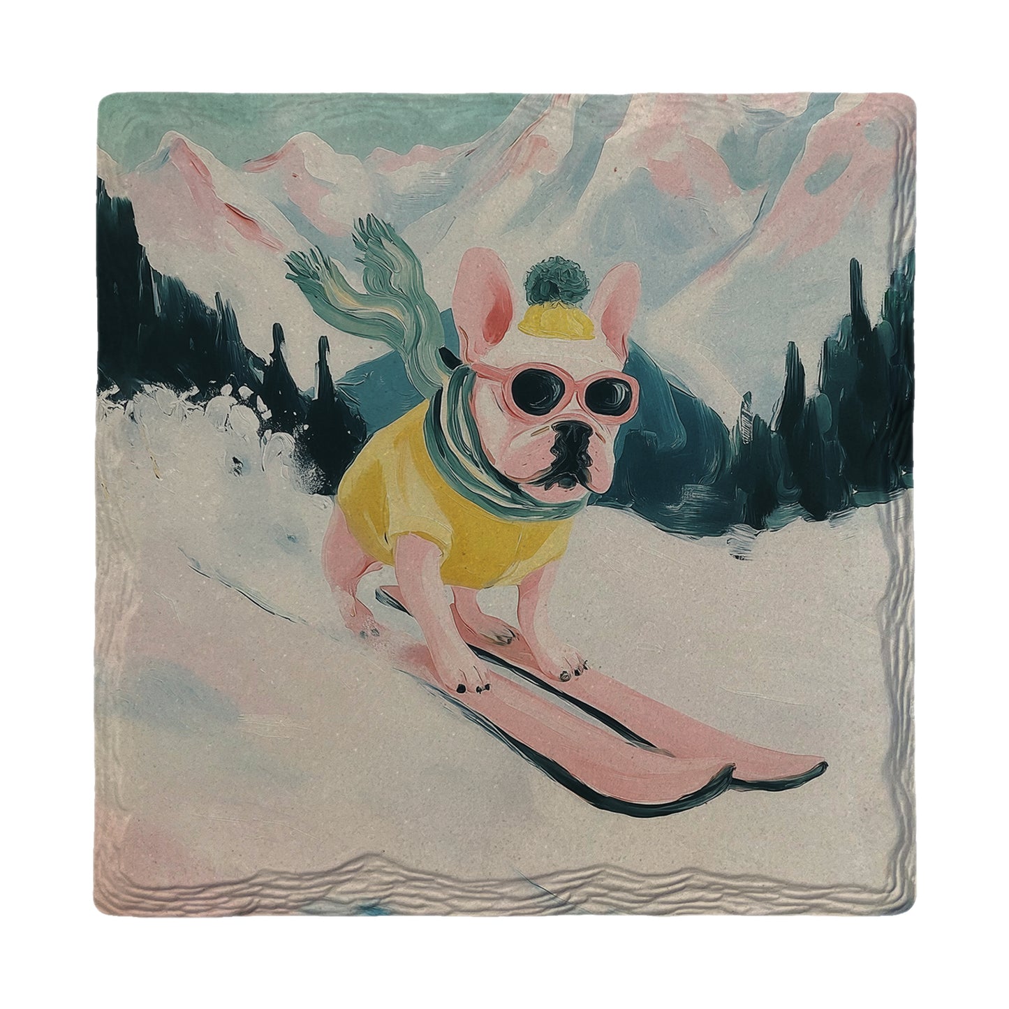 French Bulldog Shredding Slopes | Ceramic Drink Coaster