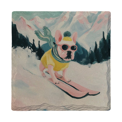 French Bulldog Shredding Slopes | Ceramic Drink Coaster
