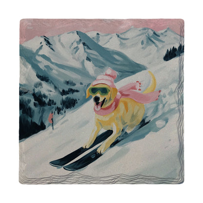 Winter Lab Shredding Slopes | Ceramic Drink Coaster