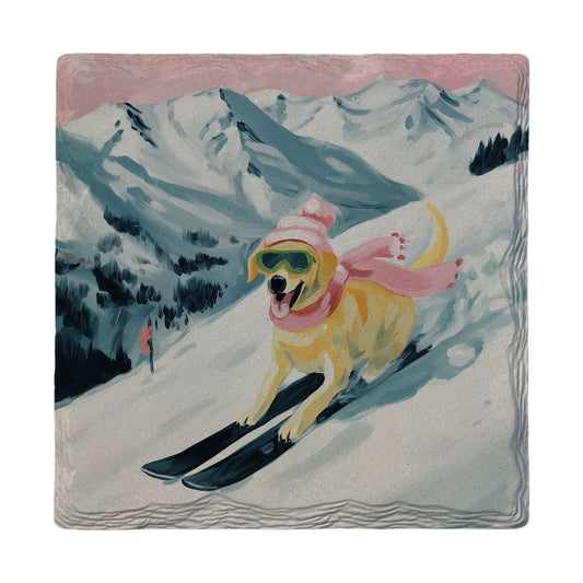 Winter Lab Shredding Slopes | Ceramic Drink Coaster