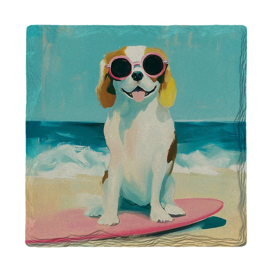 Beach Beagle Surfer | Ceramic Drink Coaster