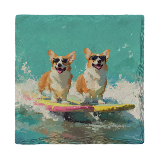 Surfing Corgi Duo | Ceramic Drink Coaster