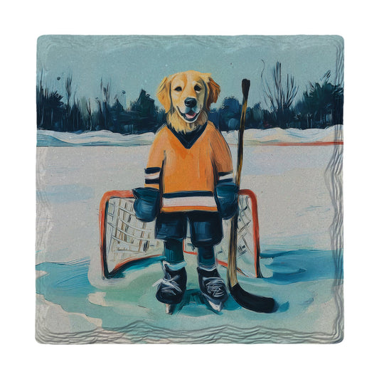 Hockey Golden Retriever | Ceramic Drink Coaster