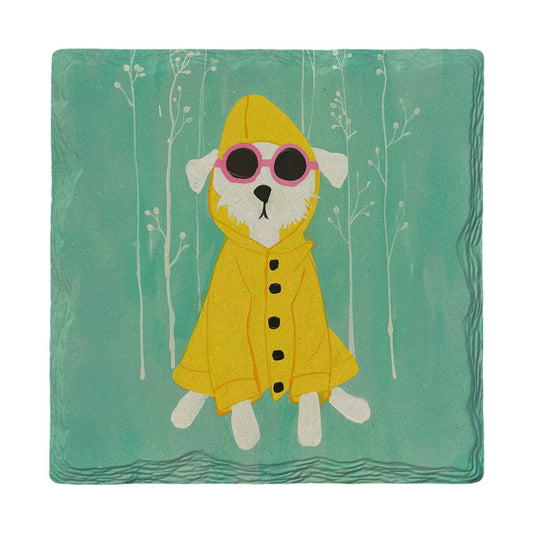 Yellow Raincoat Pup | Ceramic Drink Coaster