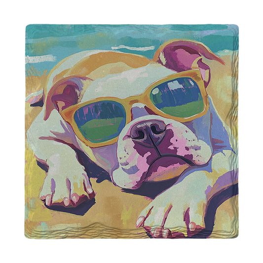 Sunbathing Bulldog | Ceramic Drink Coaster
