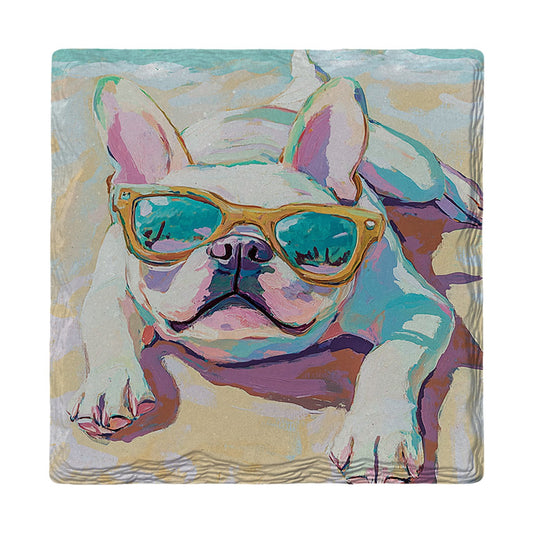 Frenchie Beach Lounger | Ceramic Drink Coaster