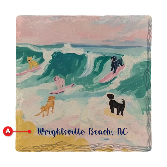 Wrightsville Beach Surf Dogs | Ceramic Drink Coaster