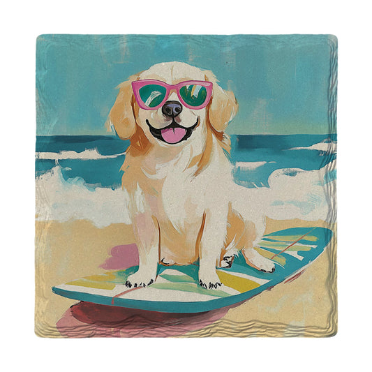 Surfs Up Golden Pup | Ceramic Drink Coaster