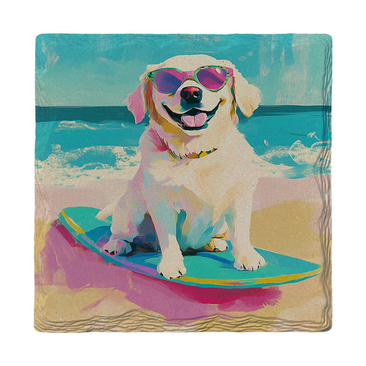 Sunny Surfboard Pup | Ceramic Drink Coaster