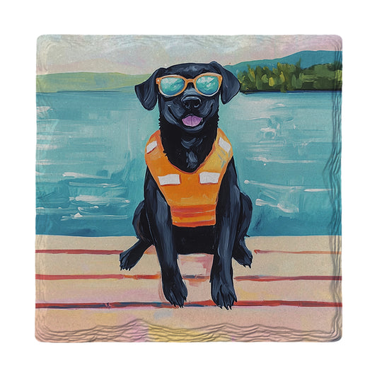 Black Lab Lake Dog | Ceramic Drink Coaster